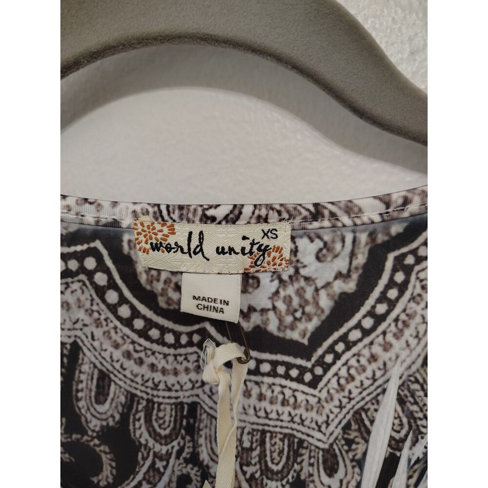 NEW World Unity XS Paisley Boho Midi Dress Studded Rhinestone Sleeveless Stretch - Picture 6 of 7